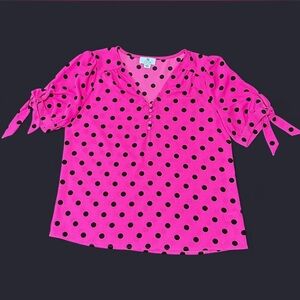 CeCe Hot Pink Polka Dot Tie-Sleeve Blouse